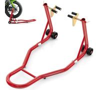 GiantexUK Motorbike Stand, Adjustable Front Track Paddock Stand on Wheels, Heavy Duty Metal Motorcycle Lifting Stand for Workshop Garage Repair Shop (Red)