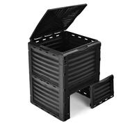 GiantexUK Outdoor Plastic Compost Bin, 300L Garden Composter with Large Flip Door & Latch-on Lid, All-weather Resistant Waste Recycling Box for Grass and Food (Black)