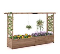 GiantexUK Raised Garden Bed with Arch Trellis (Brown, 200x44x114cm)
