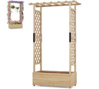 GiantexUK Raised Garden Bed with Arch Trellis (Natural, 110x44x180cm)