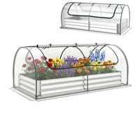 GiantexUK Raised Garden Bed with Greenhouse, 2 in 1 Galvanized Metal Rectangular Planter Box with Cover & Roll-up Windows, Bottomless Flower Herb Vegetable Grow Box (Clear PVC Cover, 202x101x81cm)