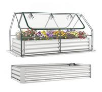 GiantexUK Raised Garden Bed with Greenhouse, 2 in 1 Galvanized Metal Rectangular Planter Box with Cover & Roll-up Windows, Bottomless Flower Herb Vegetable Grow Box (Clear PVC Cover, 183 x 91 x 94cm)
