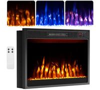 GiantexUK Recessed Electric Fireplace, 1500W/1800W/2000W Freestanding Fire Heater with 1/3/7 Flame Color, 3/4/5/9 Brightness, Thermostat, Timer & Remote Control (750W/1500W, 23’’, with Crystal)
