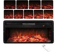 GiantexUK Recessed Electric Fireplace, Insert Electric Fire Heater with Flame Colors, Brightness, Thermostat, Timer, Remote & Overheat Protection (900W/1800W, 34’’/86cm)