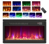 GiantexUK Recessed Electric Fireplace, Insert Electric Fire Heater with Flame Colors, Brightness, Thermostat, Timer, Remote & Overheat Protection (1500-1600W,6 Ember Bed Colors,5 Flame Speed)