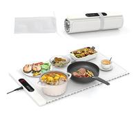 GiantexUK Roll Up Food Warming Mat, Silicone Electric Warming Tray with 3/6 Temperature Settings, 3/5 Timers & Child Lock, Portable Food Warmer Heating Mat for Dinner Party (Beige, 61x38cm)