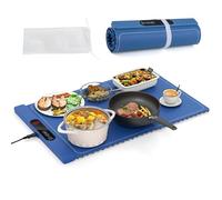 GiantexUK Roll Up Food Warming Mat, Silicone Electric Warming Tray with 3/6 Temperature Settings, 3/5 Timers & Child Lock, Portable Food Warmer Heating Mat for Dinner Party (Blue, 61x38cm)