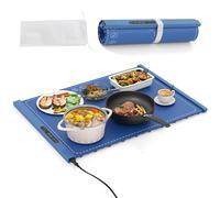 GiantexUK Roll Up Food Warming Mat, Silicone Electric Warming Tray with 3/6 Temperature Settings, 3/5 Timers & Child Lock, Portable Food Warmer Heating Mat for Dinner Party (Blue, 60x44cm)