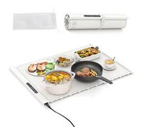 GiantexUK Roll Up Food Warming Mat, Silicone Electric Warming Tray with 3/6 Temperature Settings, 3/5 Timers & Child Lock, Portable Food Warmer Heating Mat for Dinner Party (Beige, 60x44cm)