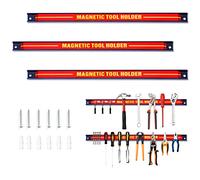 GiantexUK Set of 3/6 Magnetic Tool Holders, Heavy Duty Metal Wall Holder Strip, Space Saving Wall Mounted Tool Organiser for Home Garage Workshop Kitchen (3PCS, 46cm)