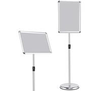 GiantexUK Sign Stand, Adjustable Aluminum Alloy Poster Stand with Stable Round Base, Snap Frame Floor Standing Sign Holder for Business Show School Advertisement Sales (Silver, 45 x 33 x 134 cm)