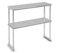 GiantexUK Stainless Steel Overshelf, 2-Tier Kitchen Catering Table with Flexible Adjustable Shelf, Heavy Duty Work Table Food Prep Workbench for Home Restaurant Garage (92 x 30 x 85cm)
