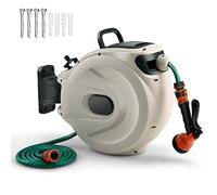 GiantexUK Wall Retractable Hose Reel, Air Compressor Reel Watering Tool with Auto Rewind, Locking System, 180° Swivel Bracket and 8 in 1 Nozzle (15+1M Pipe, 38 x 20 x37cm)