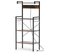 GiantexUK Wooden Kitchen Baker’s Rack, 4-Tier Microwave Stand with Built-in Charging Station, 8 Hooks & Anti-Toppling Device, Metal Frame Storage Rack for Kitchen Dining Room