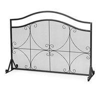 GiantexUK Wrought Iron Fireplace Screen, Freestanding Spark Guard with Triangle Base, Mesh Safety Fire Place Guard for Indoor and Outdoor