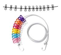 GiantGo 2 Pack Portable Clothes Lines, Travel Washing Line with 12 Clips, Elastic Retractable Portable Washing Line for Indoor and Outdoor, Travel, Camping Non Slip Clothes Line, Black and Multicolor