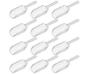 Giantree 12Pcs Clear Plastic Acrylic Kitchen Scoops, 4.3 Inch Multi Purpose Ice Scoop, Candy Scoops for Buffet, for Wedding Ice Cream Candy Dessert Buffet Protein Powders Tea Flour Coffee Popcorn