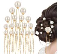 Giantree 18Pcs Wedding Pearl Hair Pins, U Shape Barrette Pearl Hair Accessories, Elegant Pearl Rhinestones Hair Pinsfor Bride Bridesmaid Women Girls(Gold)
