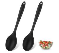 Giantree 2 Pcs Black Nonstick Silicone Spoons, Heat Resistant Kitchen Spoons Small Silicone Spoons Dishwasher Safe for Baking, Frying, Flipping, Mixing, and So on(2 Dense Spoons)