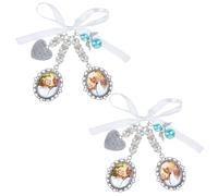 Giantree 2Pcs Bouquet Charms for Wedding Memory, Photo Charms, Wedding Bouquet Photo Charms Silvertone Keepsake Ribbon Bow Pearl Charm, Heart Styled Pendant for Wedding Memory Friend Gift(Double)