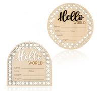 Giantree 2Pcs Hello World Baby Sign, Baby Announcement Sign, Babys Nursery Name Signs, Wooden Birth Welcome Babys Signs for Babies Shower Hospital Nursery for Babies Gift