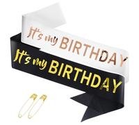 Giantree 2Pcs It's My Birthday Sash, Birthday Sash for Women, Black and White Birthday Sash Happy Birthday, Birthday Girl Sash Birthday Sash for Men Cheers to Birthday Decorations Supplies