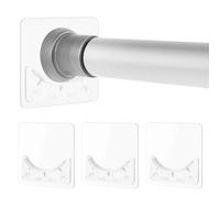 Giantree 4 Pcs Adhesive Curtain Rod Holder, No Drilling Shower Curtain Rod Holder Transparent Shower Curtain Tension Rod Holder Wall Mount Holder Not Included Rod