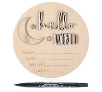 Giantree Baby Announcement Sign, 5.9Inch Round Baby Nursery Name Signs, Wooden Birth Moon And Stars Welcome Baby Sign for Baby Shower Hospital Nursery for Baby, Newborn Boys and Girls Gift