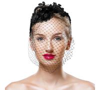 Giantree Black Veils for Women, Black Mesh Veil Headband, 1920s Wedding Accessory, Fascinator Hat for Women, Lace Veil