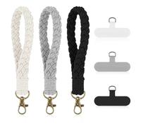 Giantree Boho Macrame Phone Wrist Strap, 3Pcs Phone Lanyard, Cute Phone Chain, Anti-Loss Phone Case Accessory, Black, Cotton, Soft Style