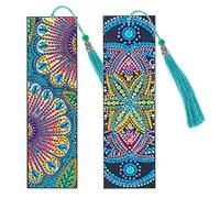 Giantree Diamond Art Painting Flower Bookmark, 2Pcs 5D DIY Diamond Bookmarks Beaded Bookmarks with Tassel for Women and Men Crafts