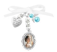 Giantree Wedding Bouquet Photo Charm, Bridal Bouquet Photos Charms for Wedding Memory Bow Pearl Charms, Personalized Memorial Photo Pendant Oval Angel Charm for Weddings Party(Single)