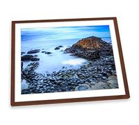 Giant's Causeway Northern Ireland Blue FRAMED ART PRINT Picture Poster Artwork - Walnut Frame - Size A3