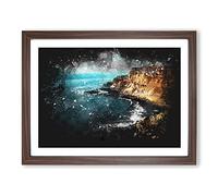 Giant's Causeway Northern Ireland Paint Splash Modern Art Framed Print | A3 Walnut Framed Wall Art | Ready to Hang | Modern Nature Picture | Living Room Bedroom Lounge Office