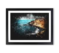 Giant's Causeway Northern Ireland Paint Splash Modern Art Framed Print | A4 Black Framed Wall Art | Ready to Hang | Modern Nature Picture | Living Room Bedroom Lounge Office