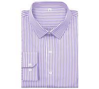 GIANZEN Grade 4 Wrinkle-Resistant Long Sleeve Striped Button-Down Shirt for Men Mens Dress Shirts, 00115-purple, Large