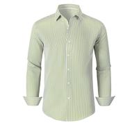 GIANZEN Grade 4 Wrinkle-Resistant Long Sleeve Striped Button-Down Shirt for Men Mens Dress Shirts, 00115-olive Green, Large