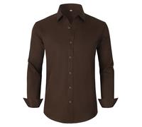 GIANZEN Men's Dress Shirts Regular Fit Solid Long Sleeve Formal Shirt Business Casual Button Down Shirts, 00097_dark Brown, XL
