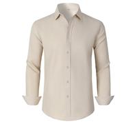 GIANZEN Men's Dress Shirts Regular Fit Solid Long Sleeve Formal Shirt Business Casual Button Down Shirts, 00097_cream, XXXXL