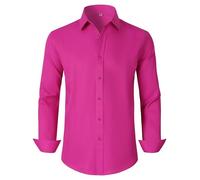 GIANZEN Men's Dress Shirts Regular Fit Solid Long Sleeve Formal Shirt Business Casual Button Down Shirts, 00097_magenta, S