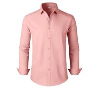 GIANZEN Men's Dress Shirts Regular Fit Solid Long Sleeve Wrinkle-Free Formal Shirt Business Casual Button Down Shirts, 00097_light Coral, XXL