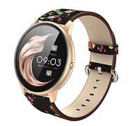 Giaogor Compatible with AGPTEK Smart Watch Band, Quick Release Leather Watch Band Strap for AGPTEK LW11 Smart Watch (Black+Red Flower)