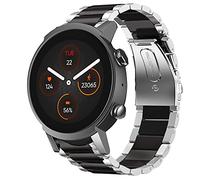 Giaogor Compatible with Ticwatch E3 Bands, Stainless Steel Metal Replacement Strap Bracelet Compatible with Ticwatch E3 Smart Watch (Silver-Black)