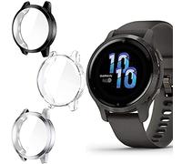 Giaogor Venu 2S Case, All-Around Protective TPU Bumper Cover Screen Protector Case Cover Compatible for Garmin Venu 2S Smartwatch (3 Pack-Black+Clear+Silver)