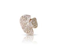 Giardini Segreti Three Leaves Ring in 18ct Rose Gold with White and Champagne Diamonds - Ring Size N