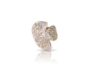 Giardini Segreti Three Leaves Ring in 18ct Rose Gold with White and Champagne Diamonds - Ring Size P