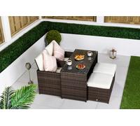 Giardino 2 - 4 Seater Cube Bistro Table And Chairs Set 2 - Garden Table And Chairs Patio Furniture With Cover - Brown