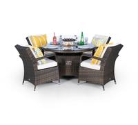 Giardino Arizona Fire Pit 4 Seater Round Rattan Dining Set - 1 - Brown