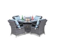 Giardino Arizona Fire Pit 4 Seater Round Rattan Dining Set - 1 - Grey