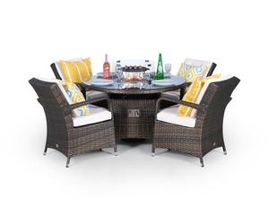 Giardino Arizona Fire Pit 4 Seater Round Rattan Dining Set - 4 Seater - Ivory - Aluminium & Rattan